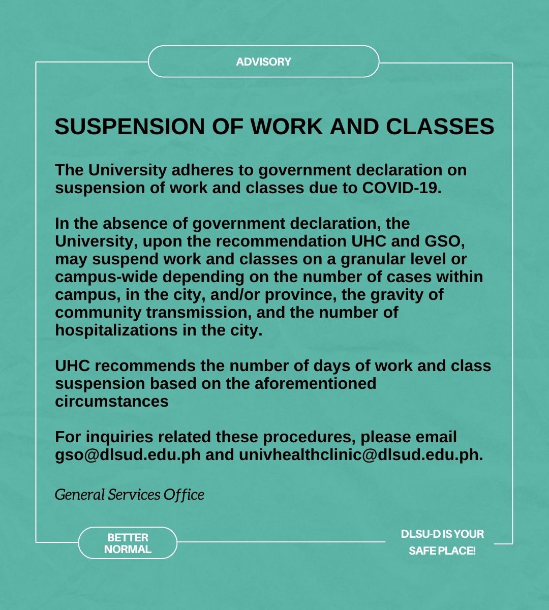 suspension of work and classes