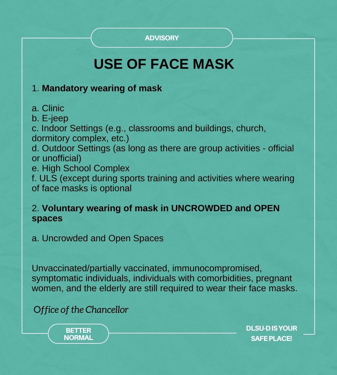 use of facemask