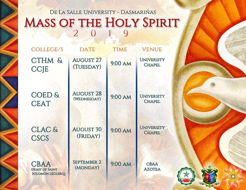 Mass of the Holy Spirit Schedules