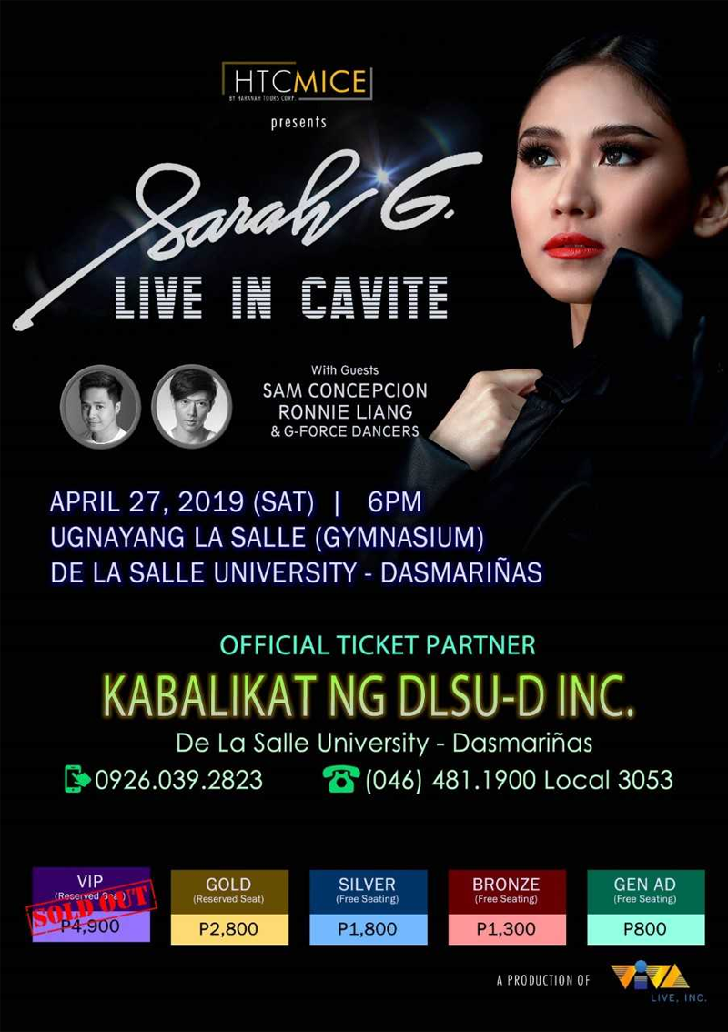 Sarah G. Live in Cavite on April 27