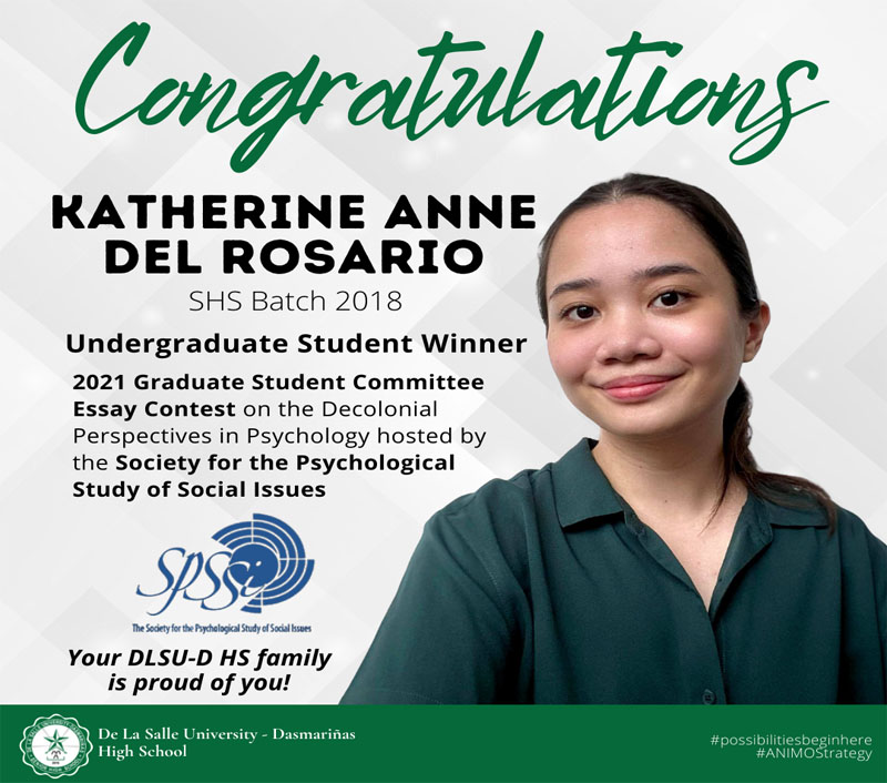 SHS alum bags undergraduate prize in int'l essay contest| DLSU - Dasmariñas