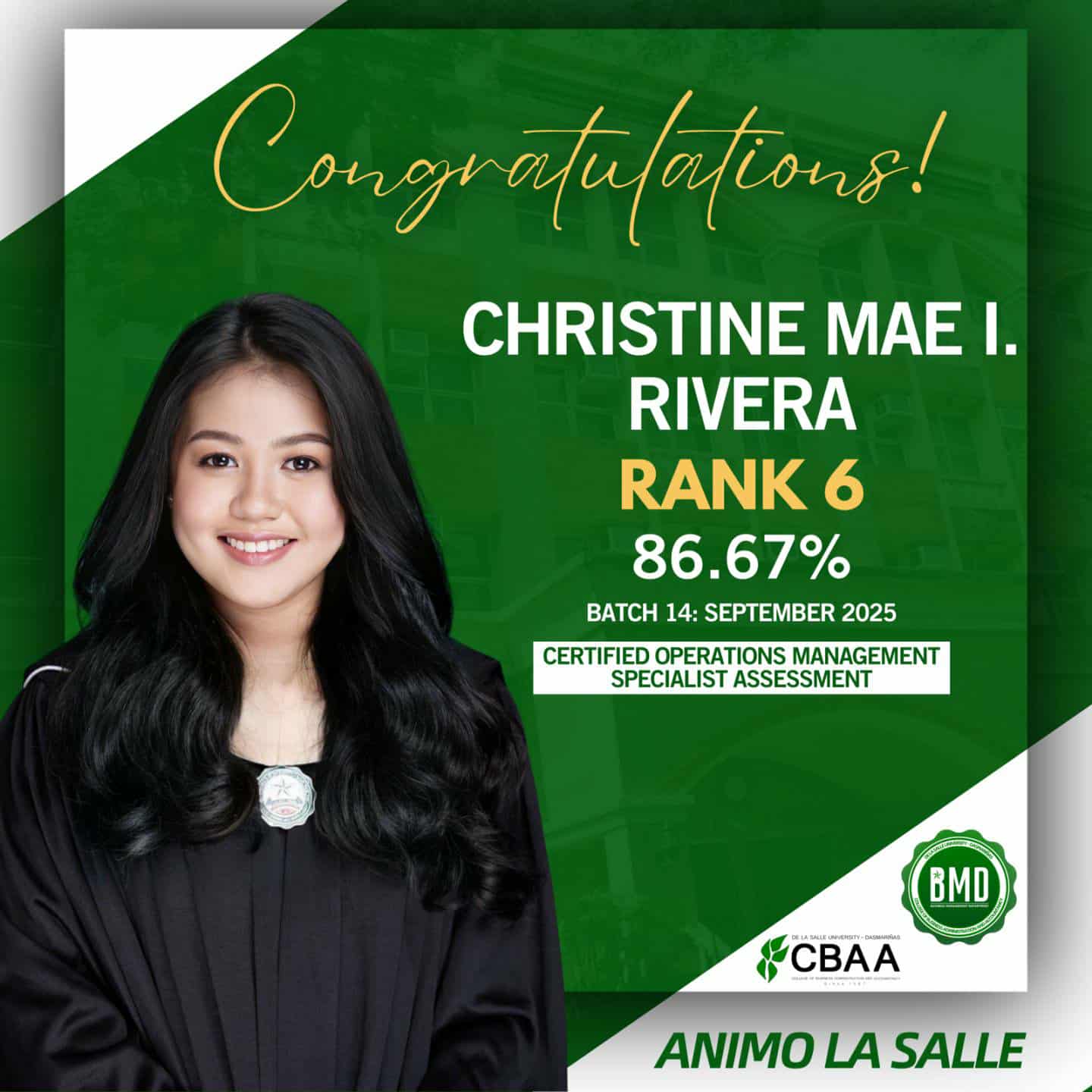 BOM Graduates Earn Top Ranks in COMS™