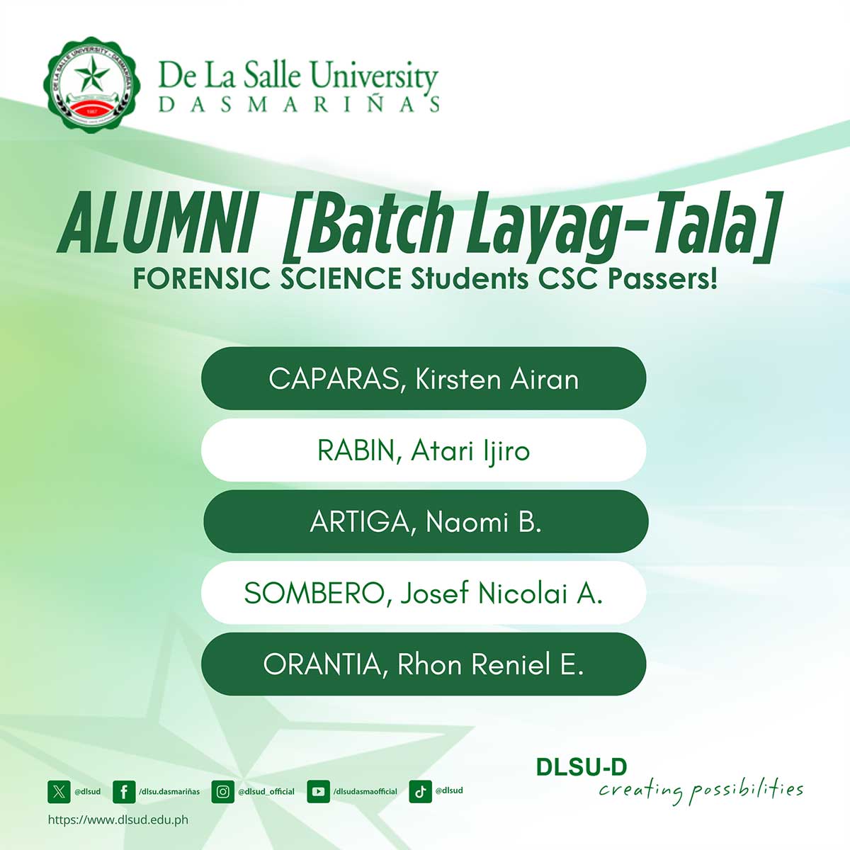 DLSU-D Forensic Science Students Pass CSC Exam