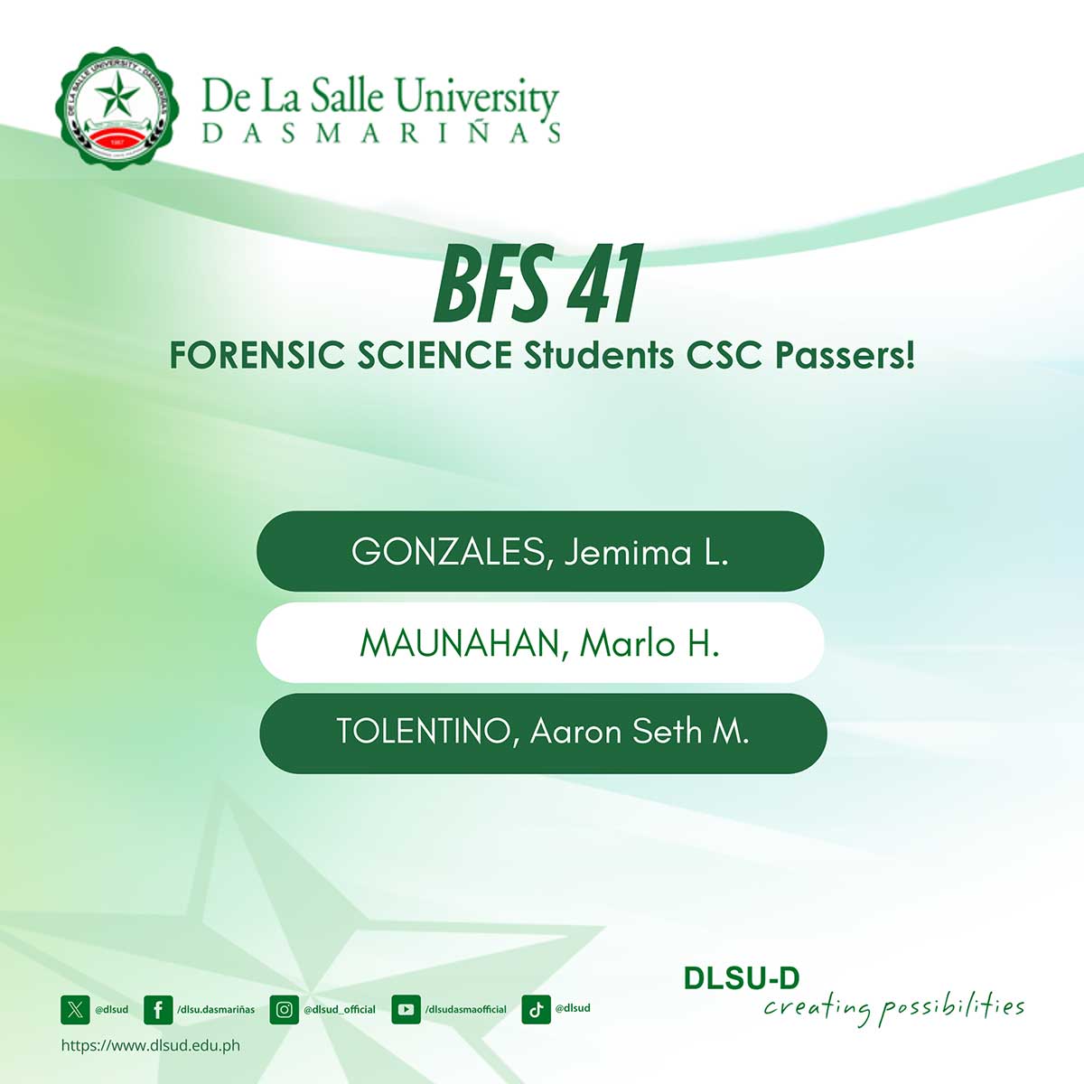 DLSU-D Forensic Science Students Pass CSC Exam