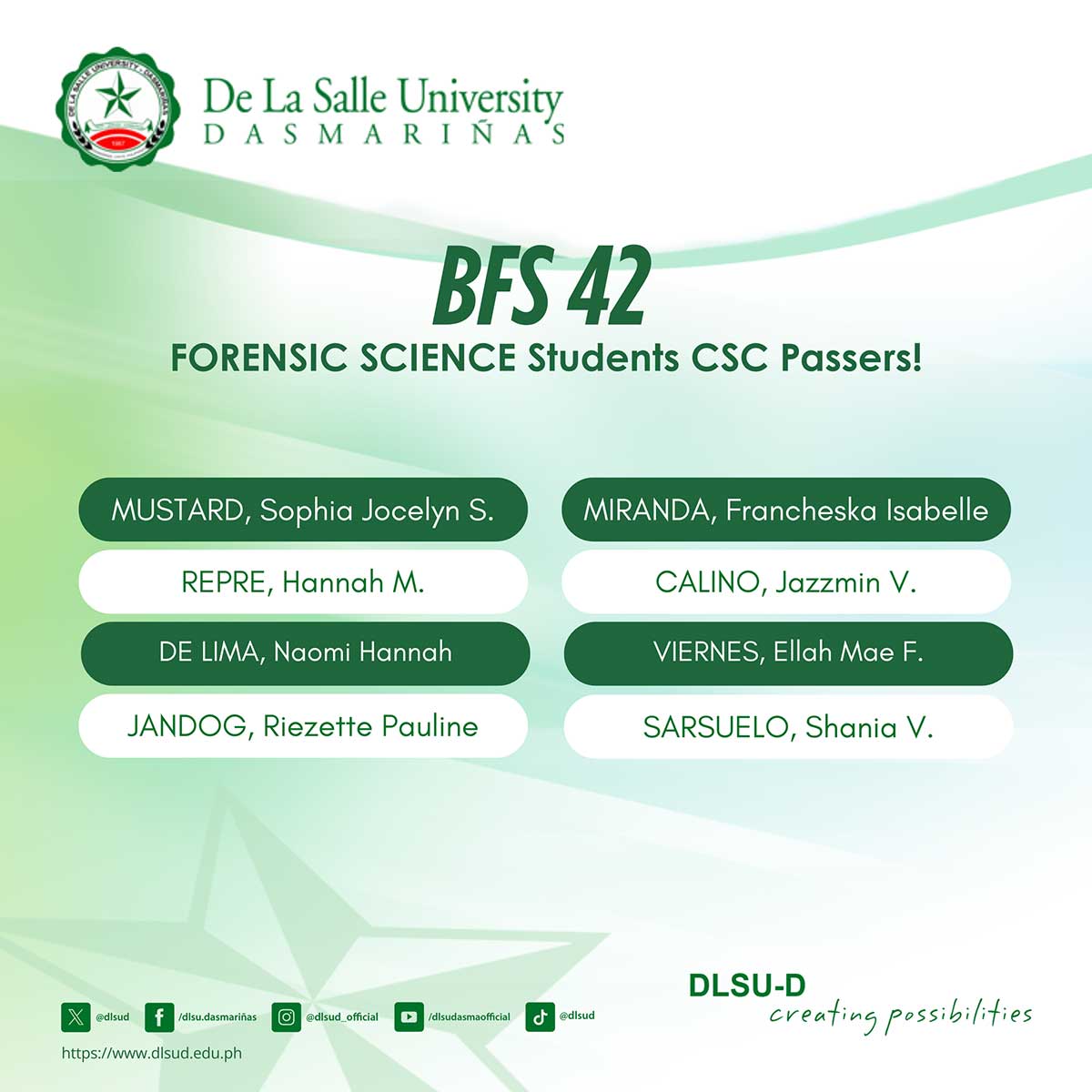 DLSU-D Forensic Science Students Pass CSC Exam