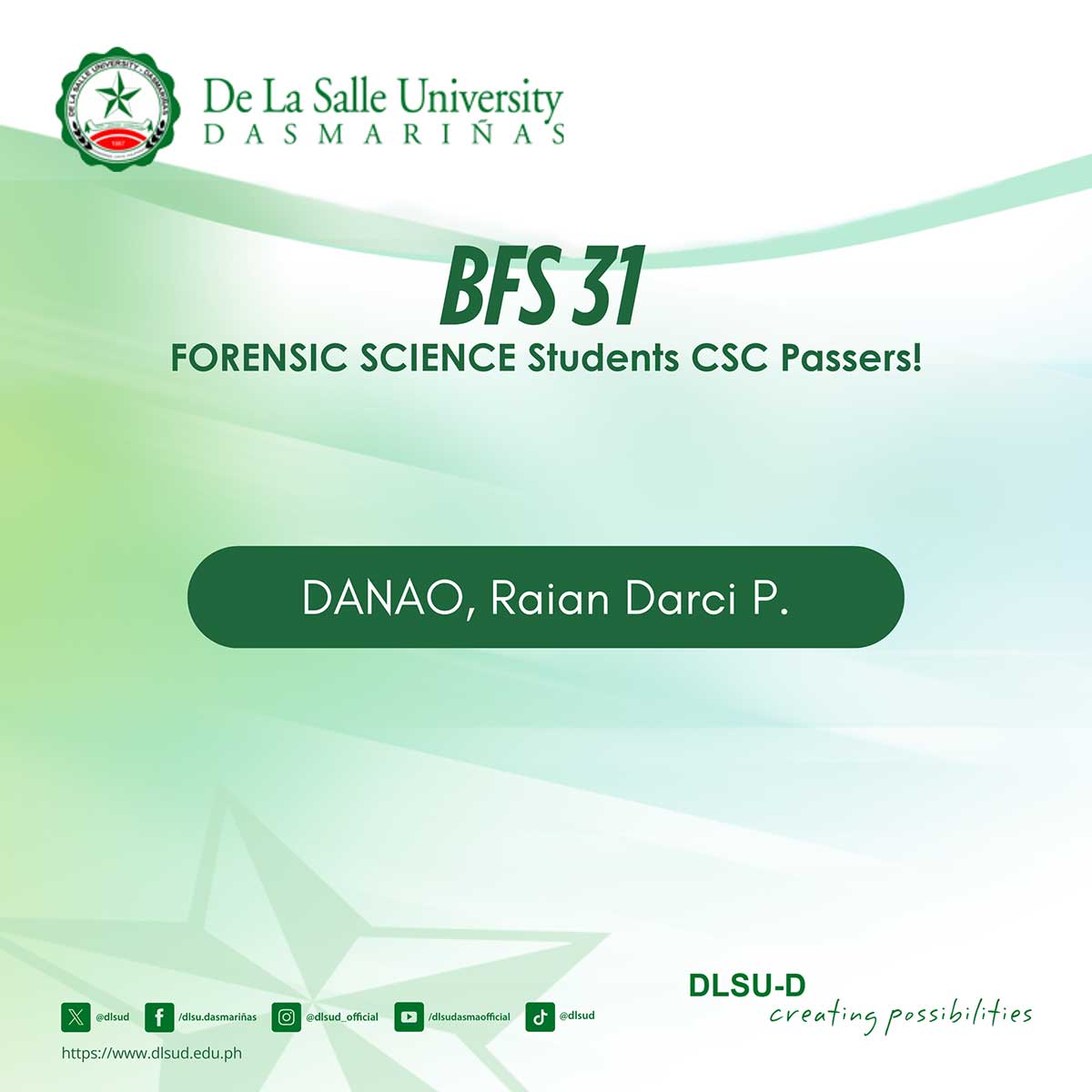 DLSU-D Forensic Science Students Pass CSC Exam