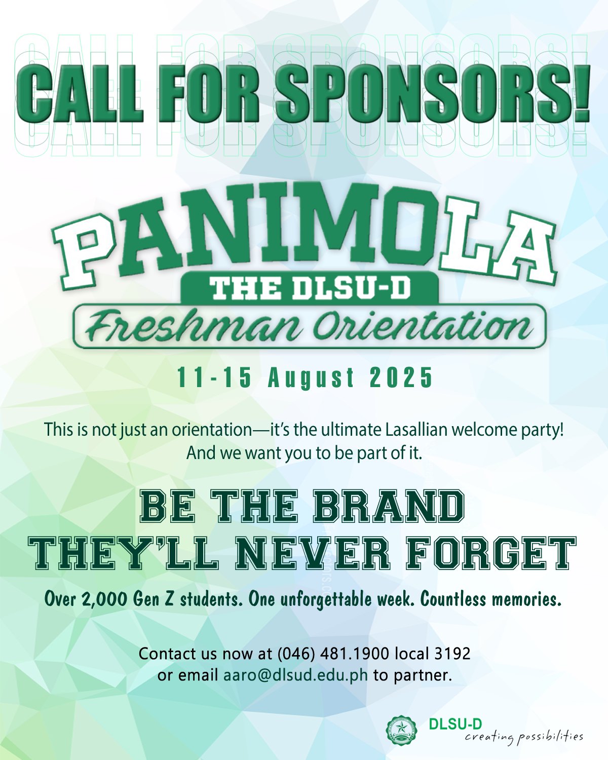 DLSU-D Seeks Sponsors for Freshman Orientation 2025 