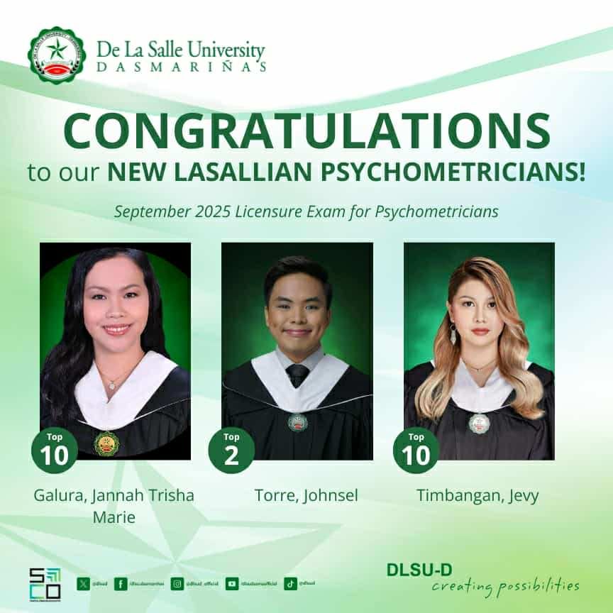DLSU-D Alums Top September 2025 Psychometrician Exams