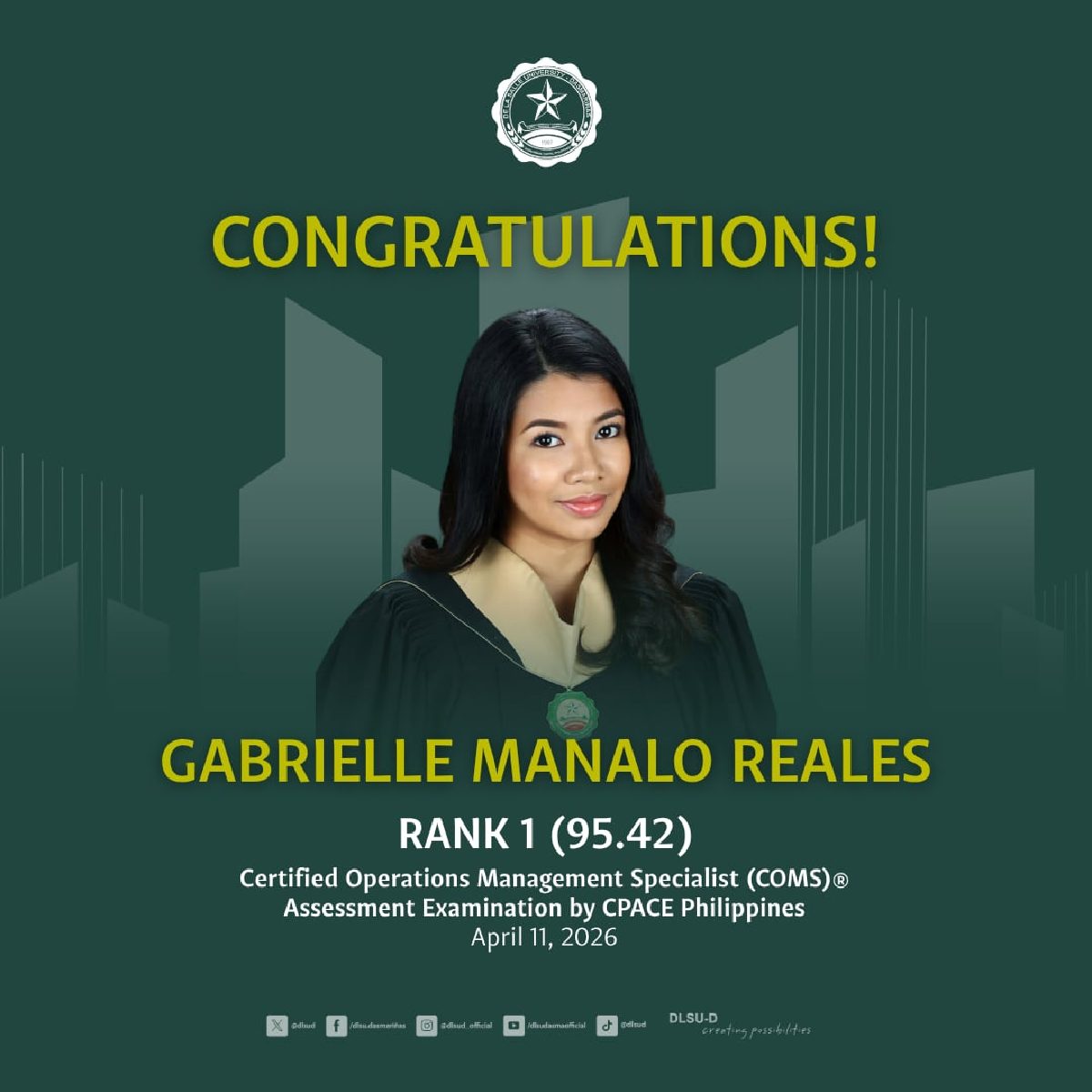 DLSU-D Honors COMS Topnotcher Gabrielle Reales